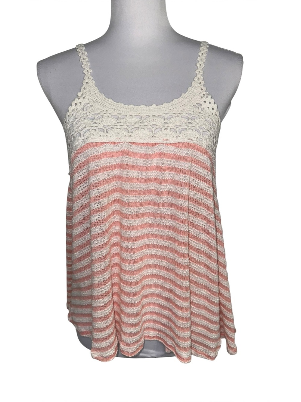 VTG Speechless Large Pink White Striped Crochet Knit Tank Top Flowy Boho Y2K